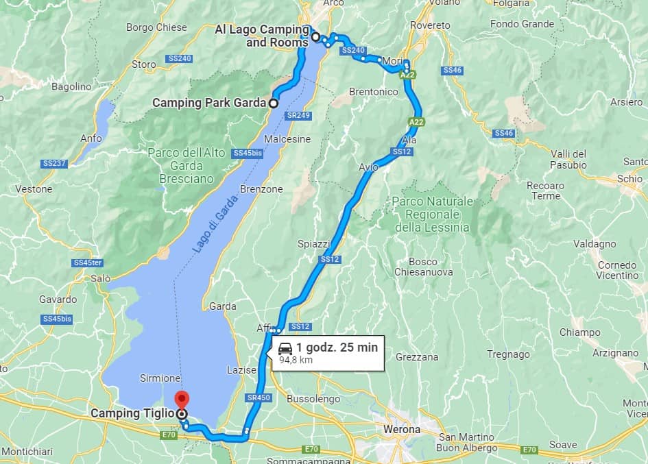 Wybrane trzy kempingi na których spaliśmy - mają bezpośredni dostęp do jeziora Garda